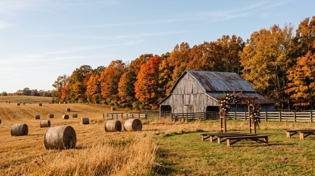 Fall barn wedding setting in the Kentucky countryside