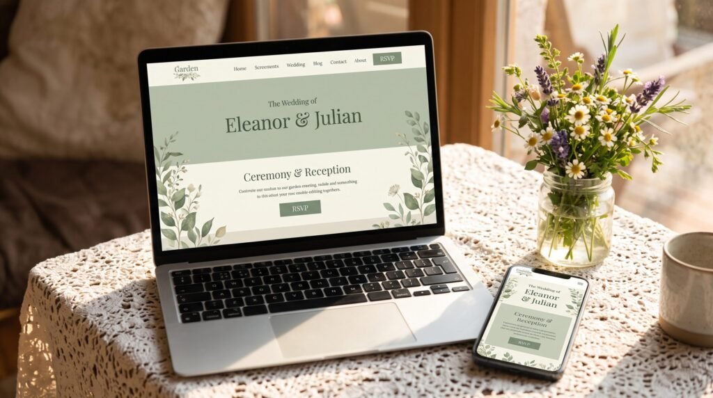 Garden-style wedding website template for a Tahlequah chapel wedding
