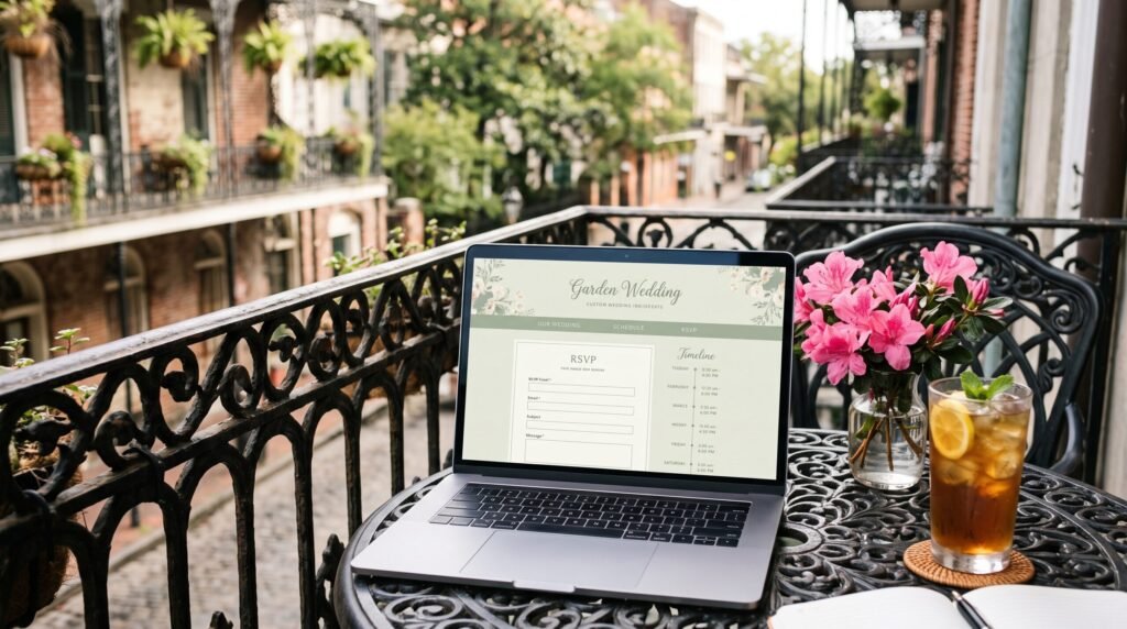 Garden wedding website template for a Natchitoches spring wedding