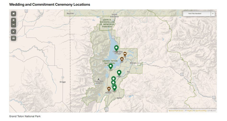 Grand Teton National Park wedding ceremony locations and group size limits