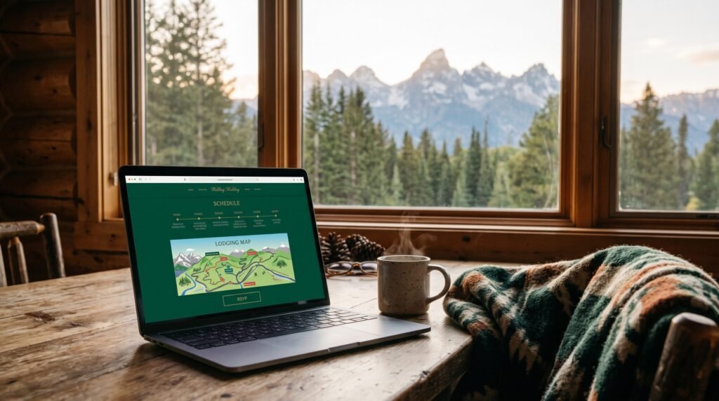 Wedding website with lodging map and schedule for Jackson Hole guests