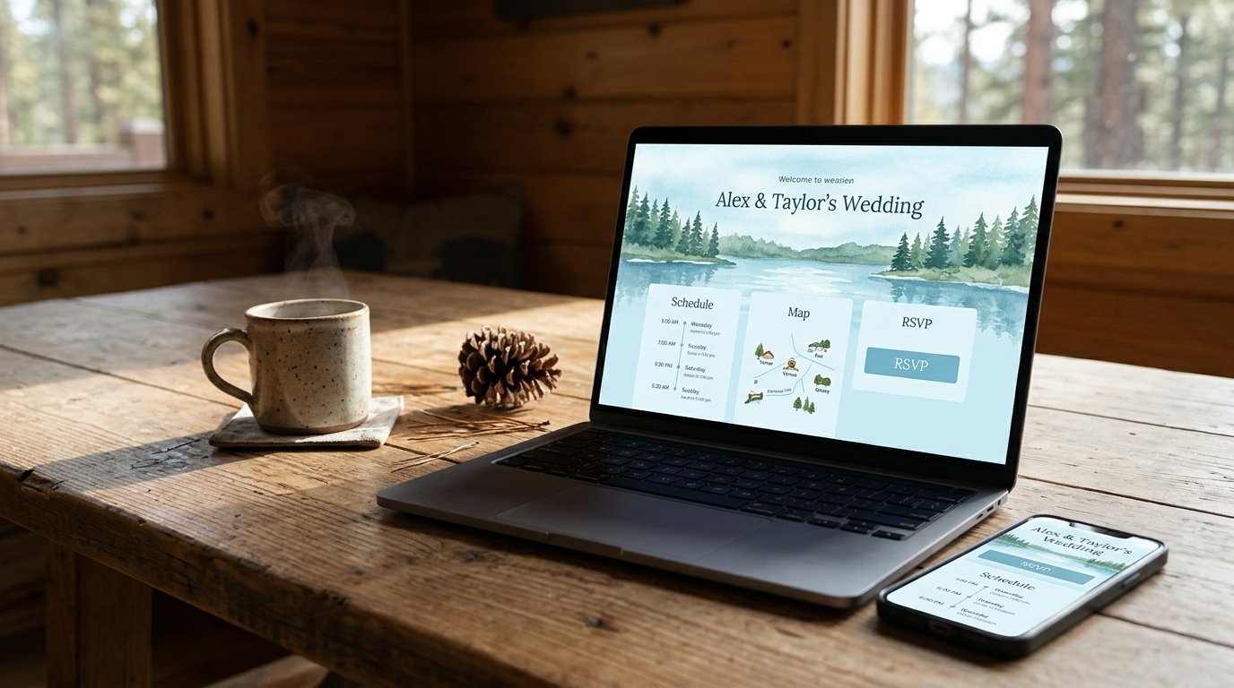 Wedding website template on phone and laptop for a Branson MO wedding