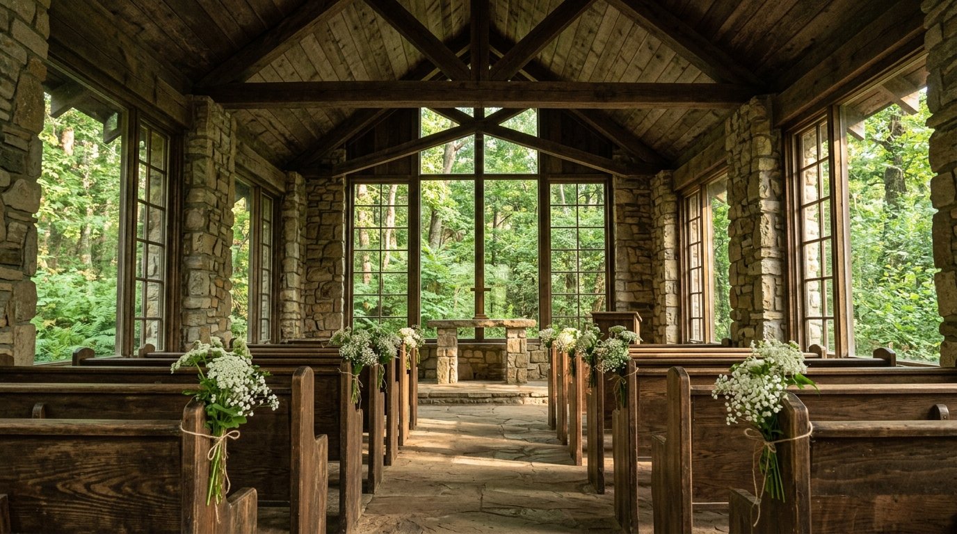 Woodland chapel interior for a Branson MO wedding
