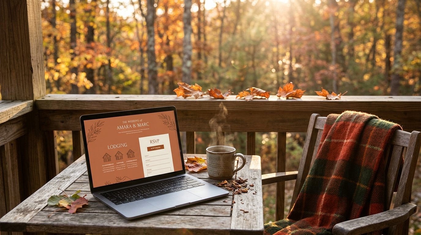 Terracotta wedding website template for a Brown County Indiana wedding