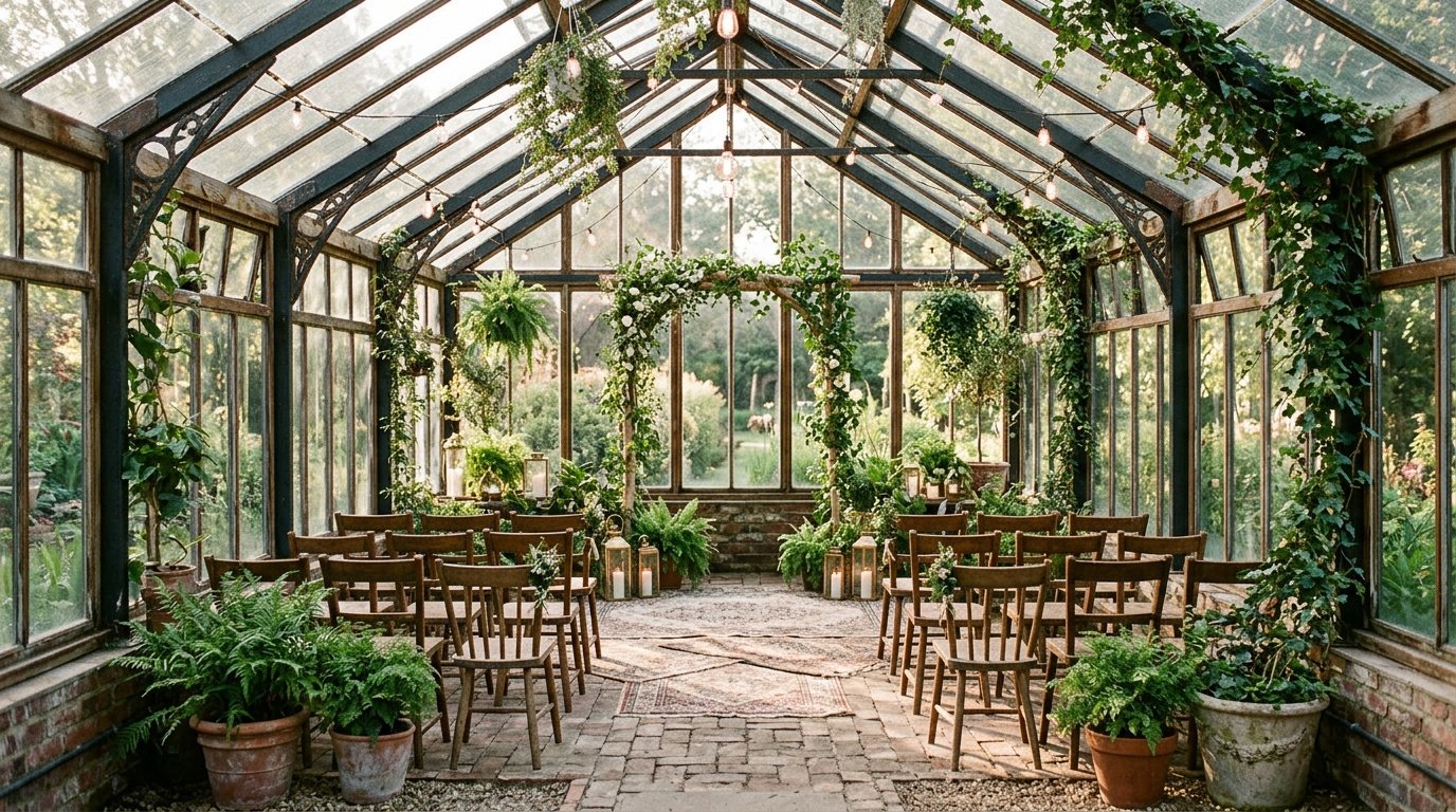 Greenhouse micro wedding setup near Cape Charles VA