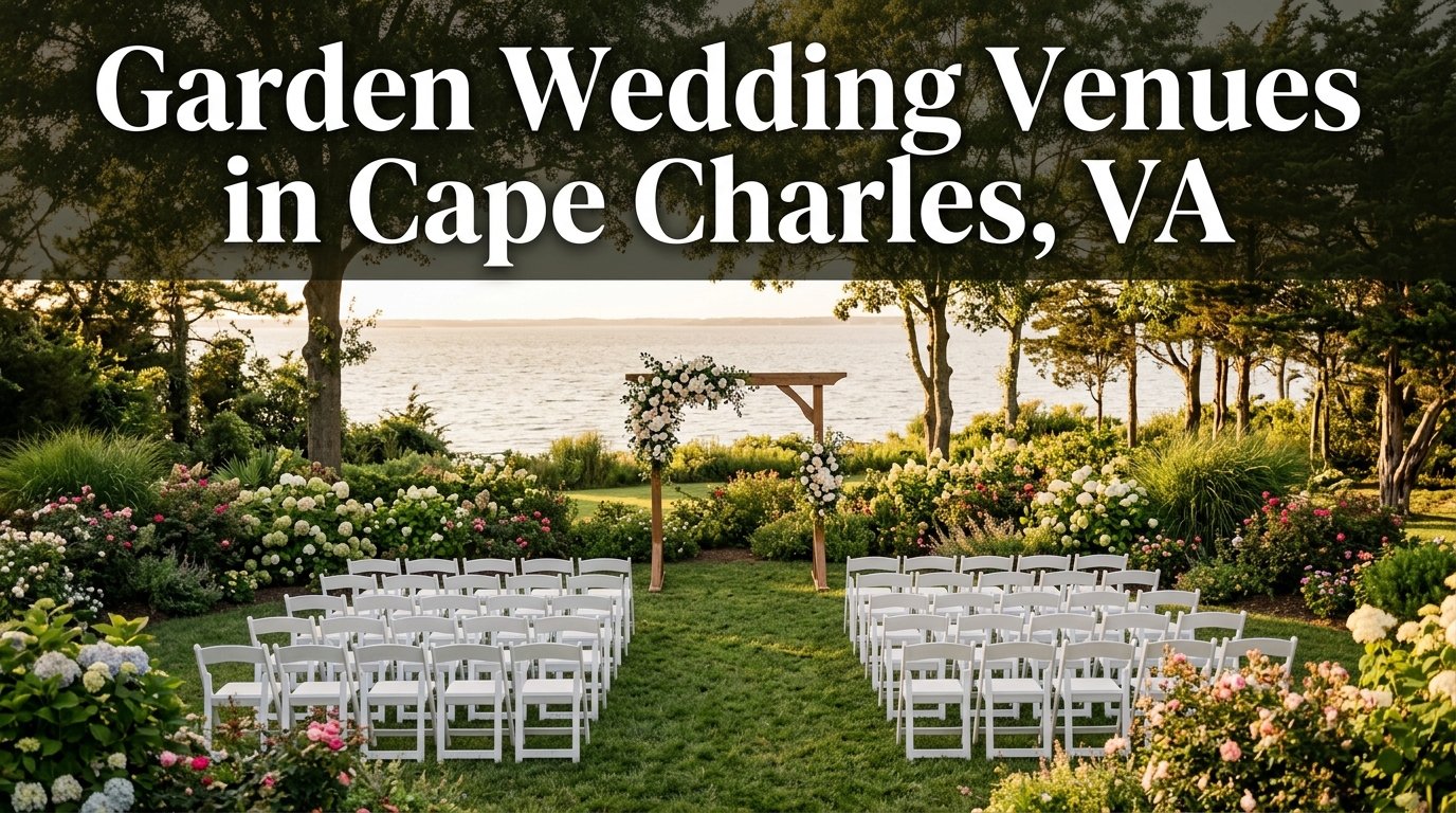 Garden wedding venues in Cape Charles VA at sunset on the bay