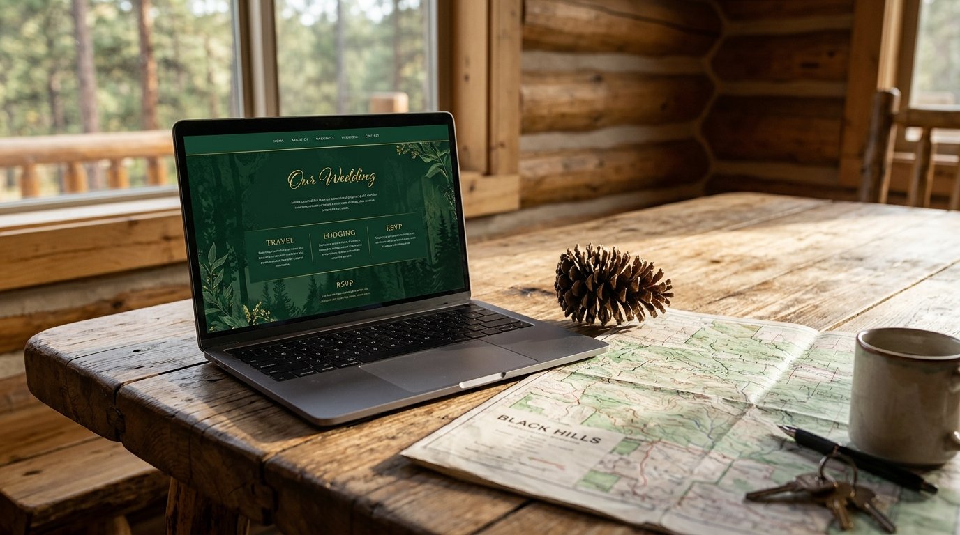 Green wedding website template for a Custer SD wedding
