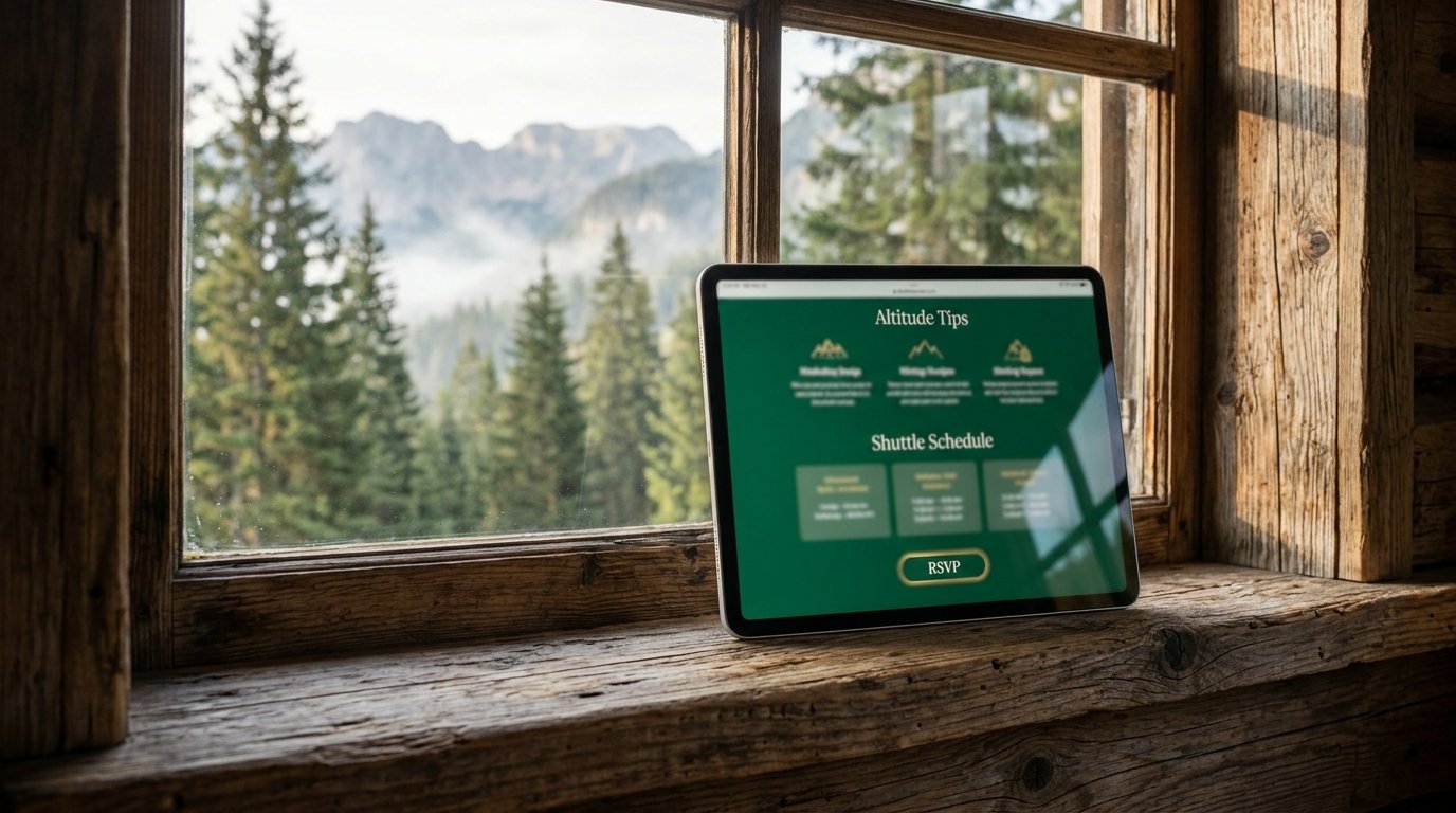 Wedding website with altitude tips and shuttle schedule for Estes Park guests
