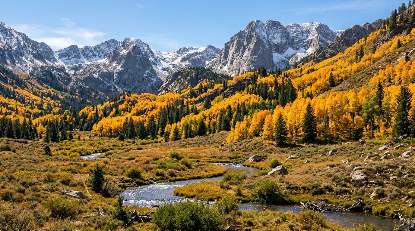 Golden aspens and peaks near Estes Park in September