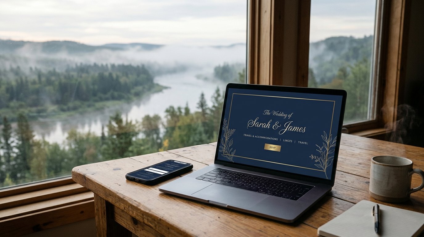 Navy wedding website template for a Harpers Ferry small wedding