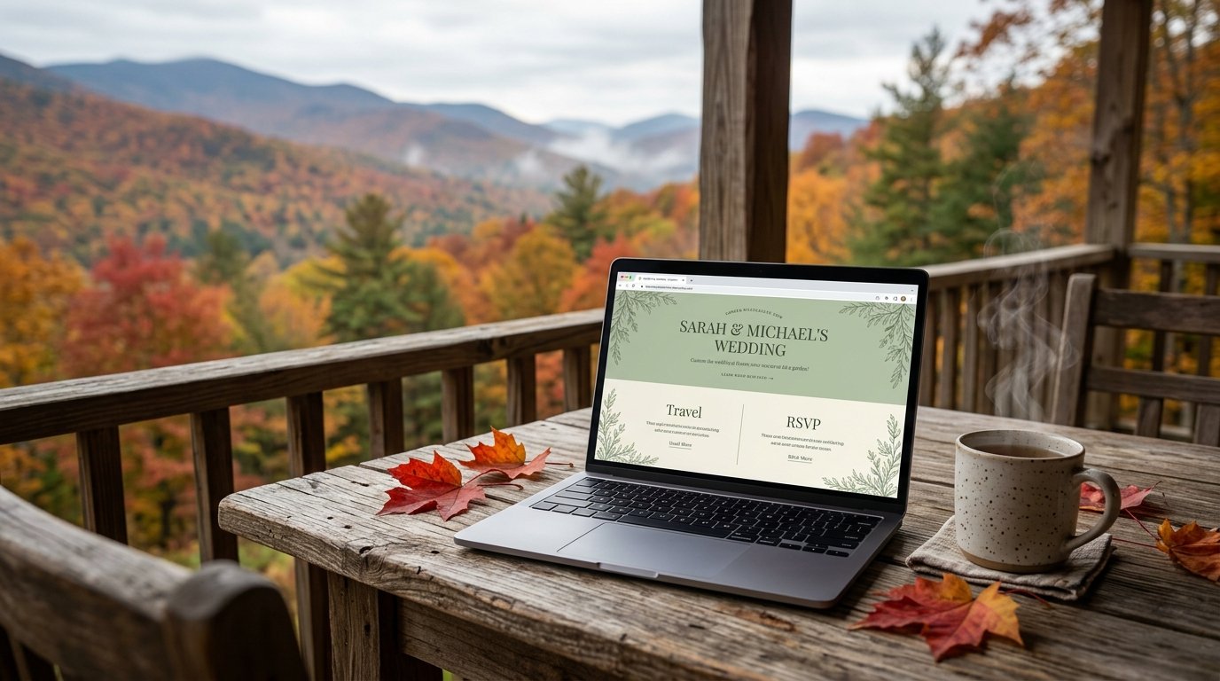Garden-style wedding website template for a North Conway fall wedding