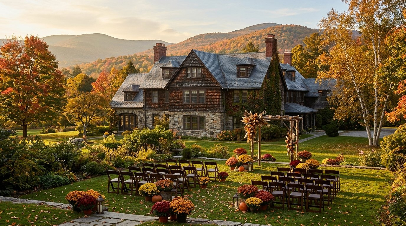 Historic manor garden for a North Conway fall wedding