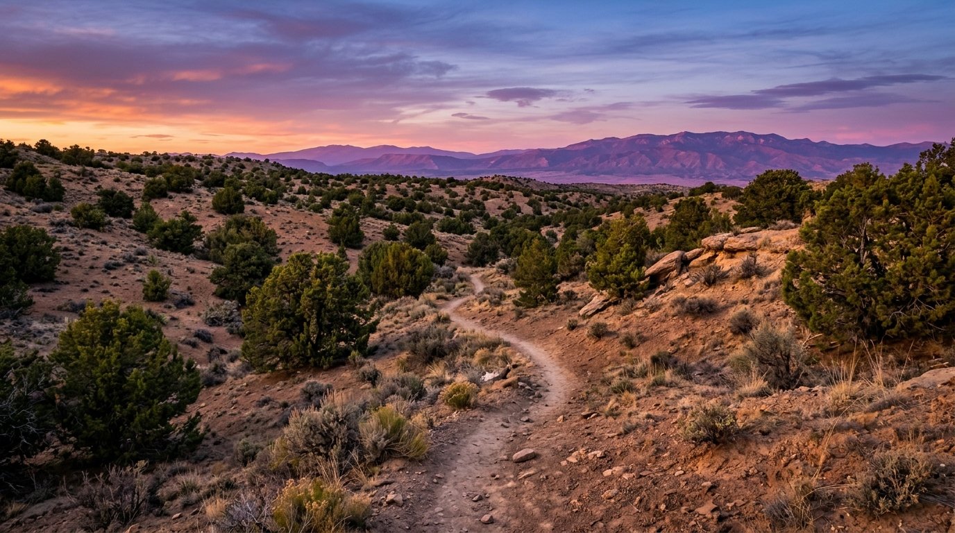 Foothill sunset portrait spot near Santa Fe New Mexico