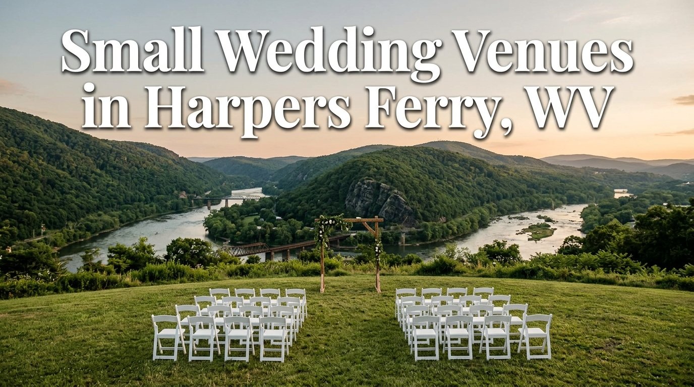 Small wedding venues in Harpers Ferry WV hilltop lawn above the rivers