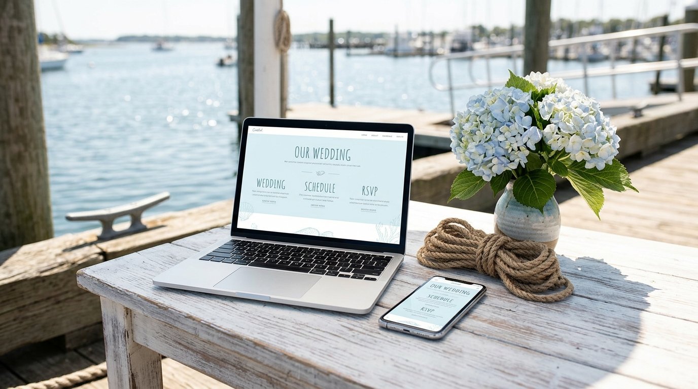 Coastal wedding website template for a St. Michaels waterfront wedding